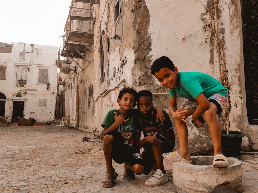children exploring old town