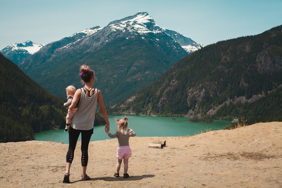 children hiking in mountains