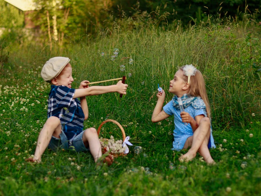 children playing in meadow