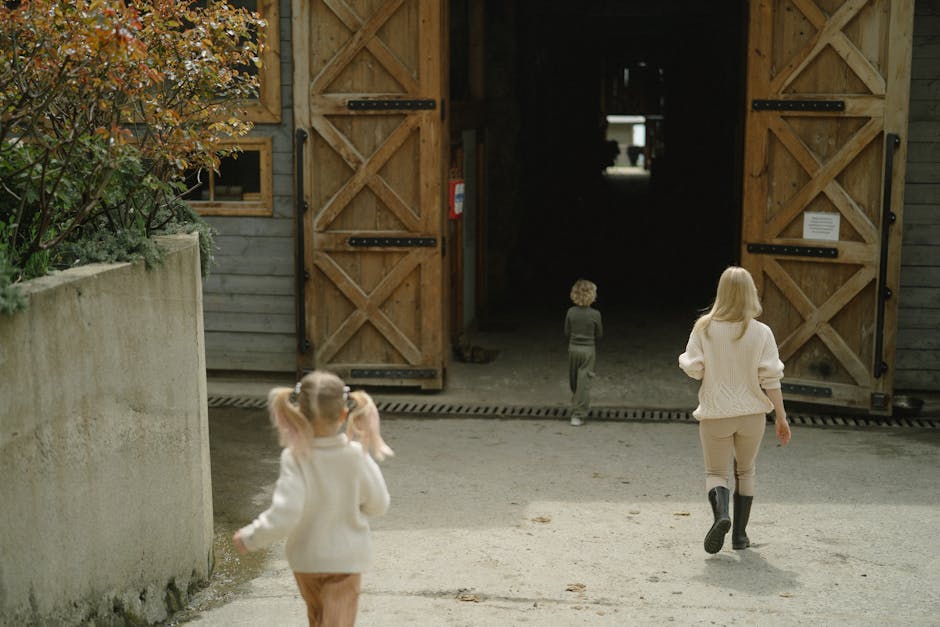 children playing in polish countryside