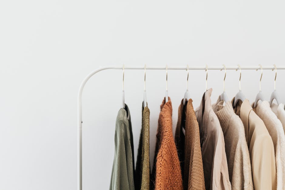 clothing rack with neutral color clothes