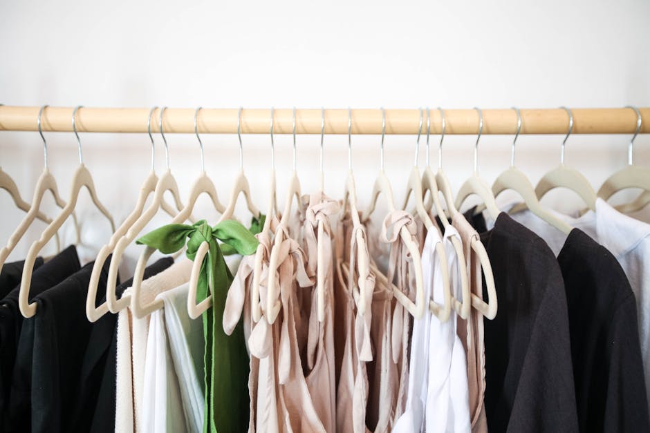 clothing rack with neutral colored garments