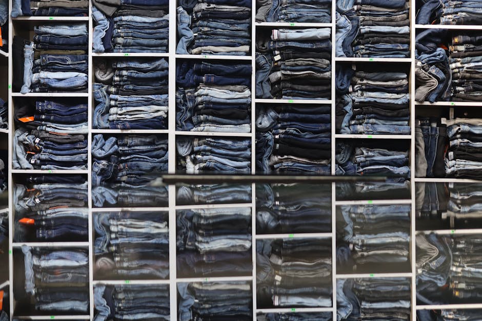 clothing store interior with neatly organized clothes