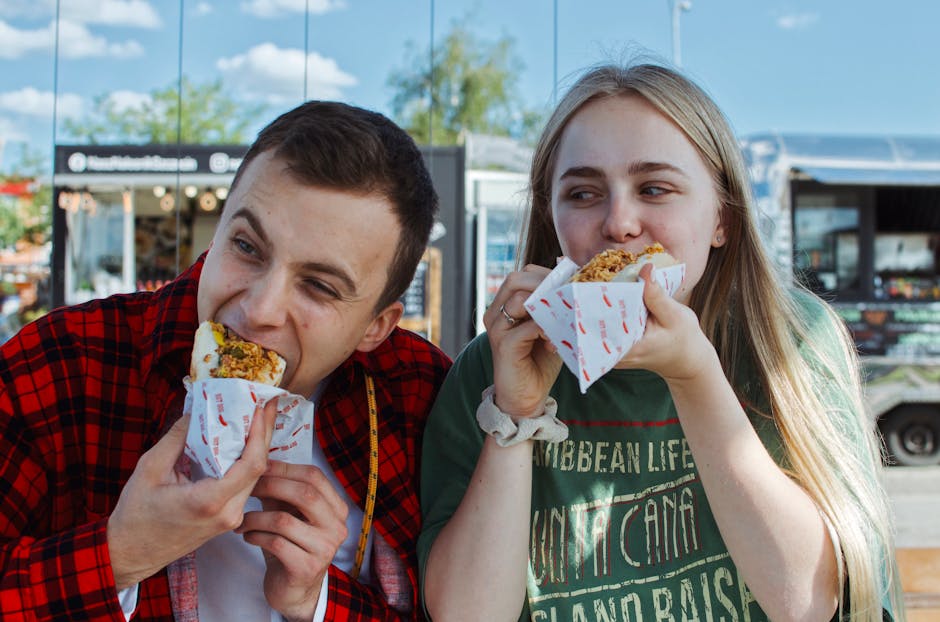 Couple enjoying street food Poland