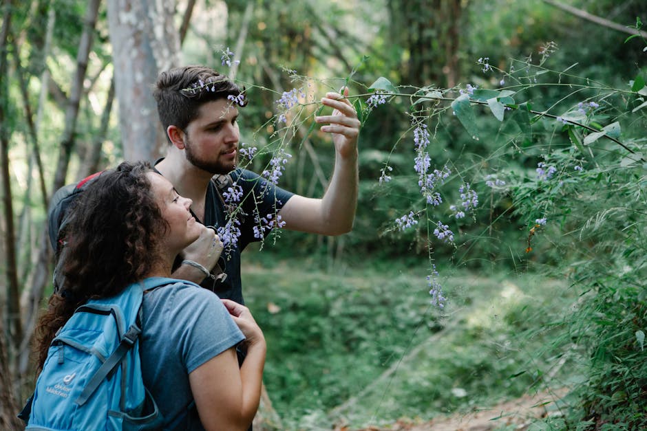 couple hiking in forest