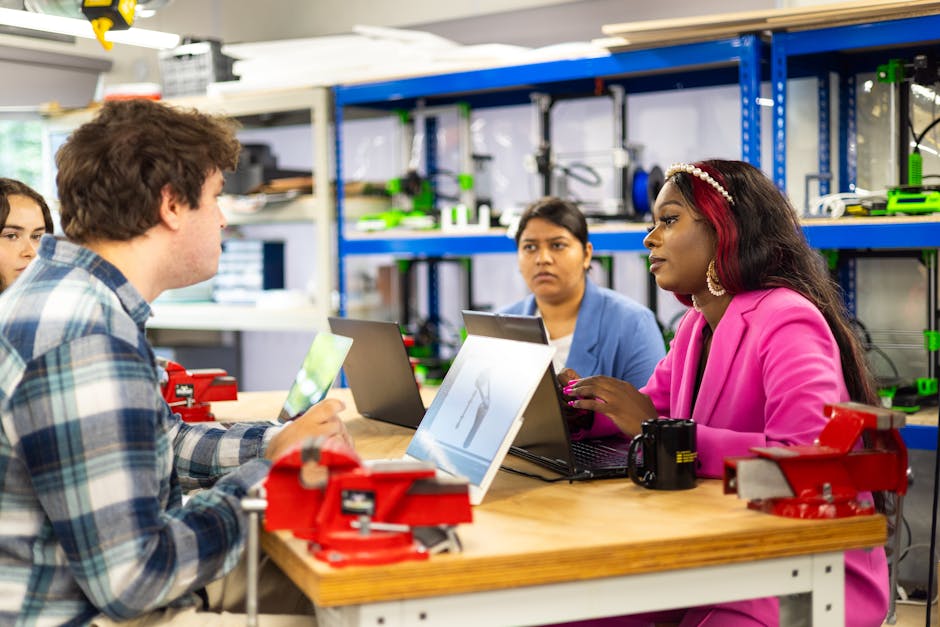Diverse team collaborating with AI tools