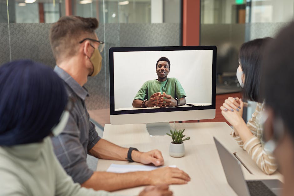 diverse team having online meeting