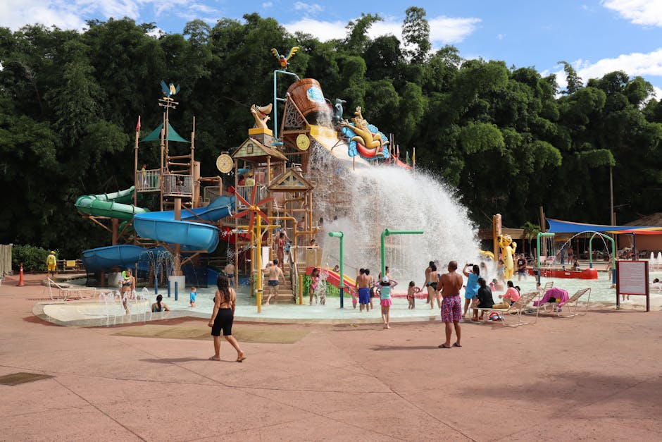 family having fun in water park