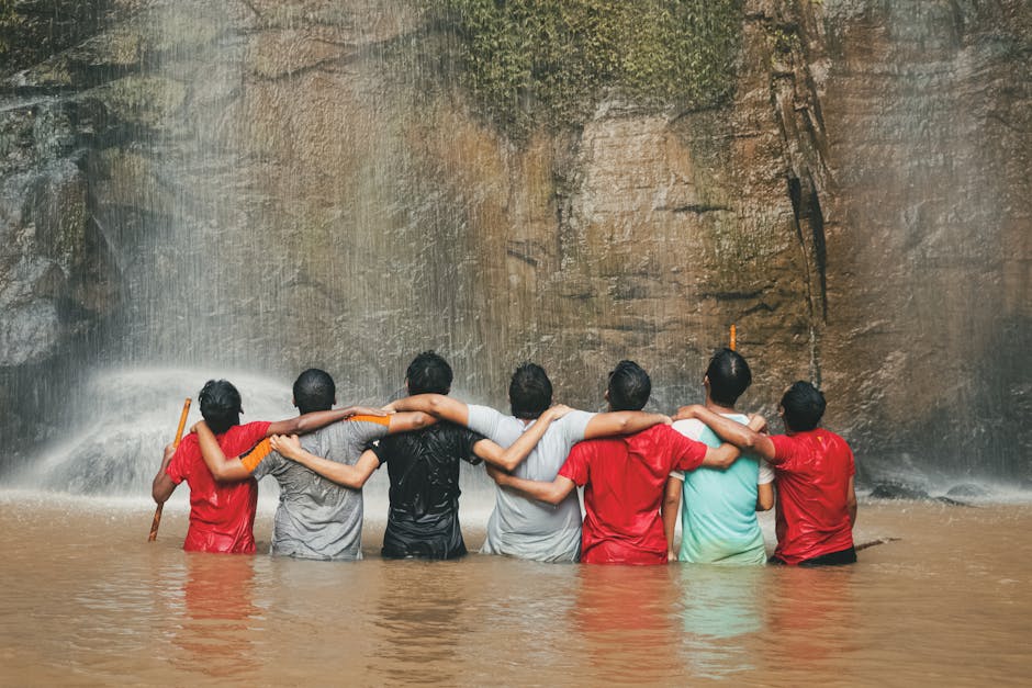 Friends hiking waterfall Brazil