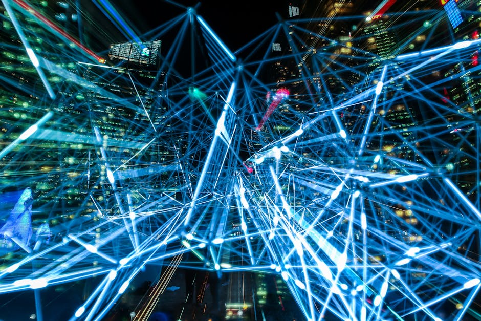 futuristic cityscape at night with data overlay