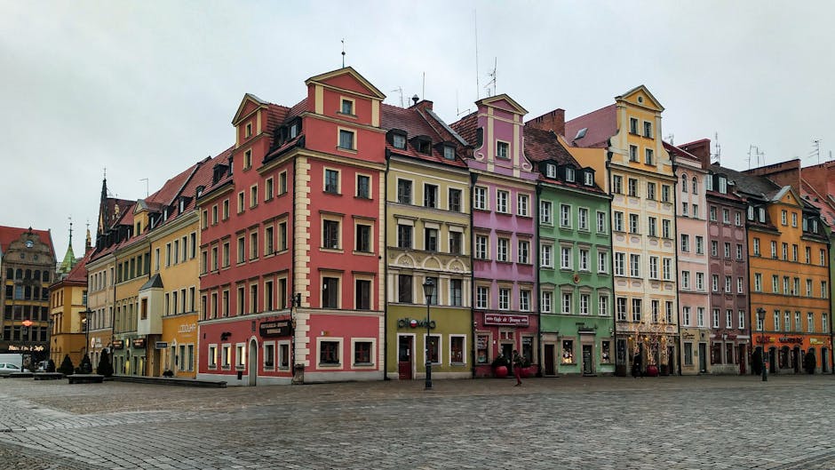 historic town square with colorful buildings