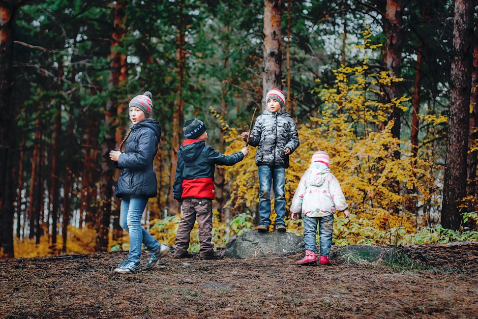 kids playing in forest