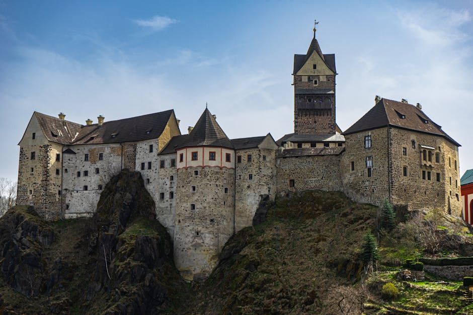old medieval castle on volcanic hill