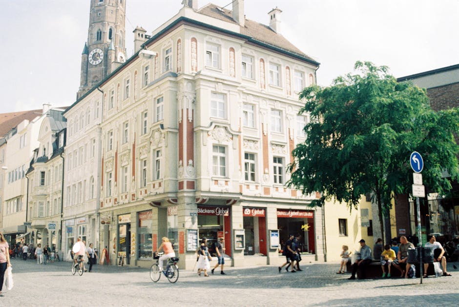 people walking on a summer street in Germany