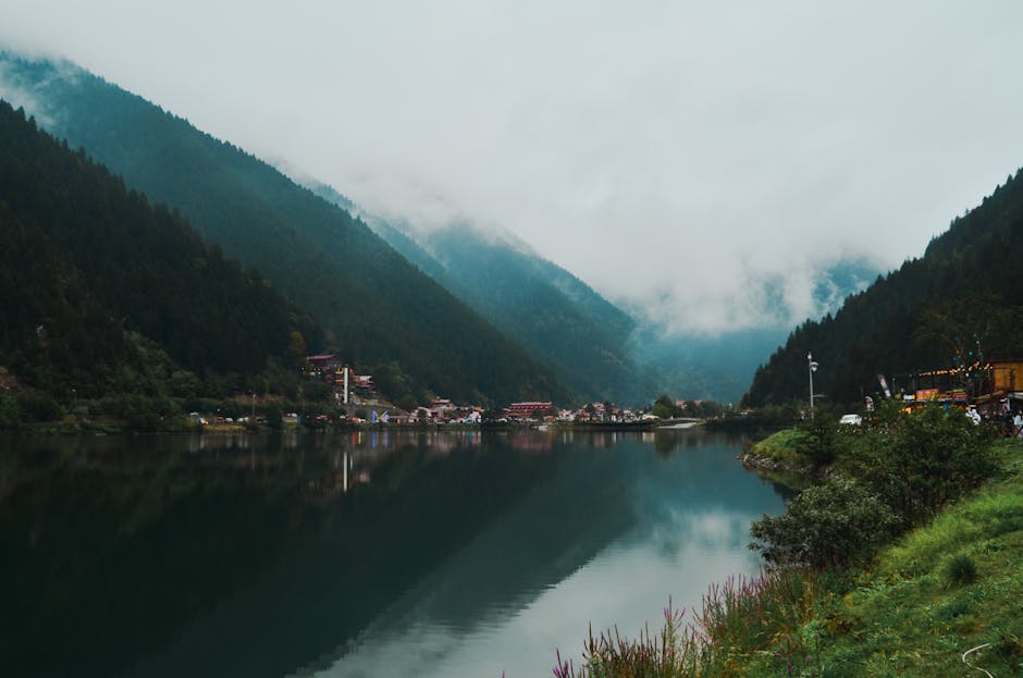 serene lake surrounded by green mountains