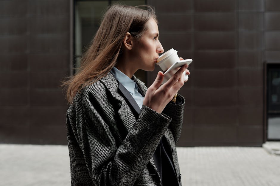stylish woman drinking coffee