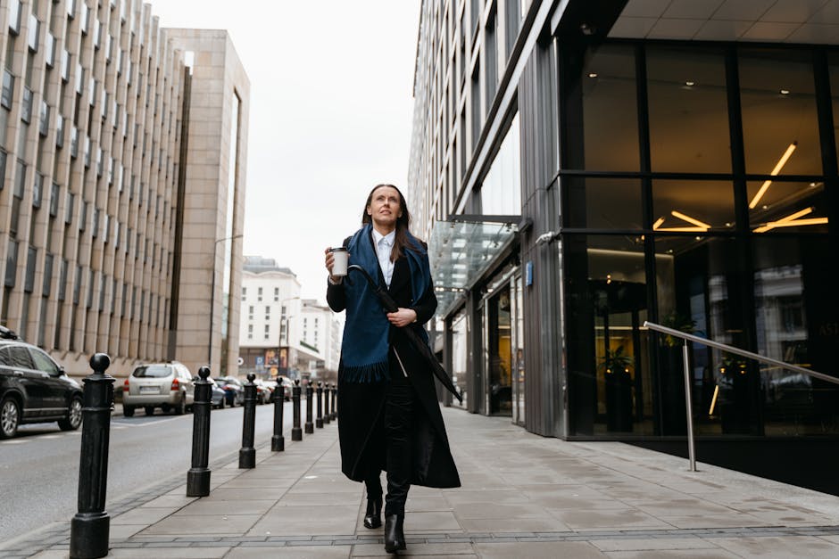 stylish woman walking city street