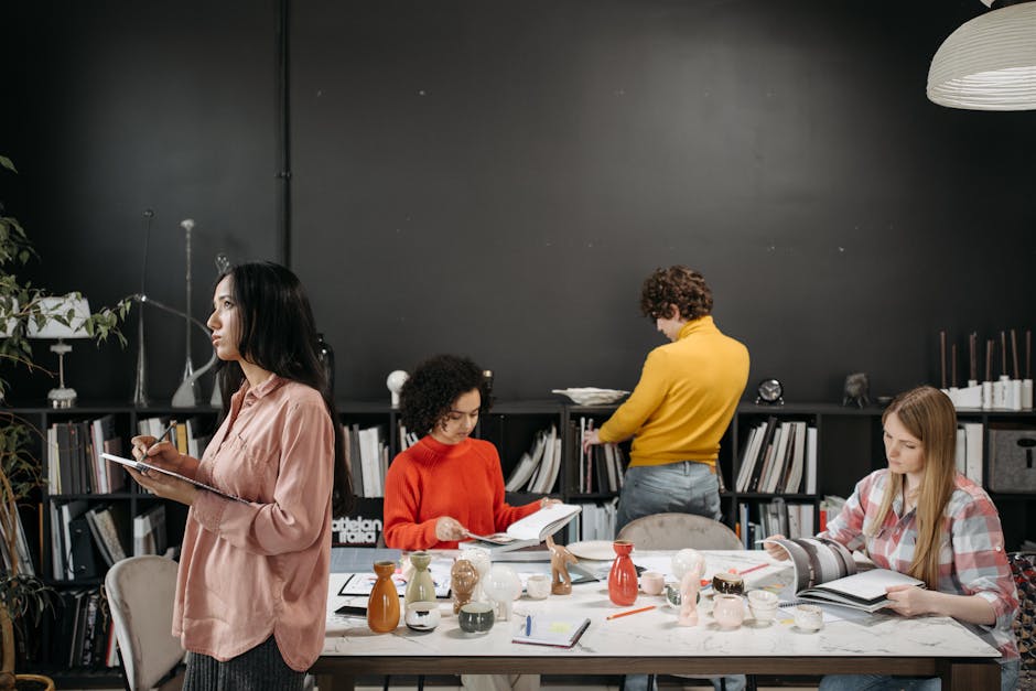 team collaborating in creative workspace