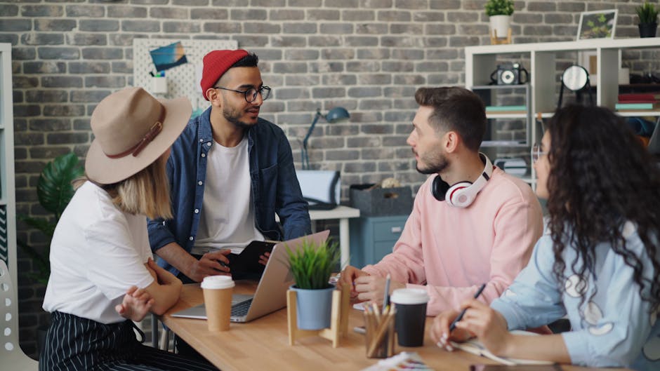 team collaborating in modern office
