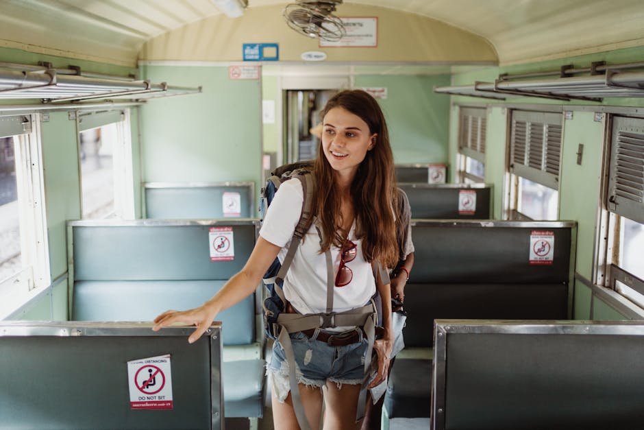 travel backpack on train