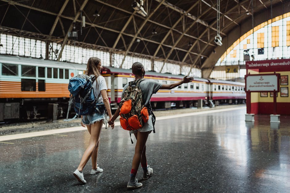 traveler with backpack in train station