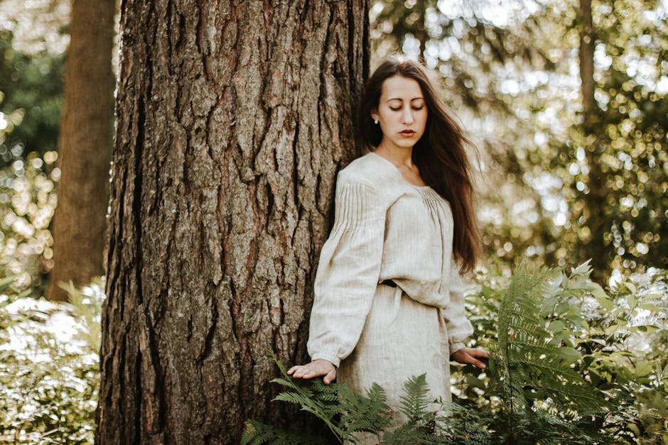 woman in white linen dress