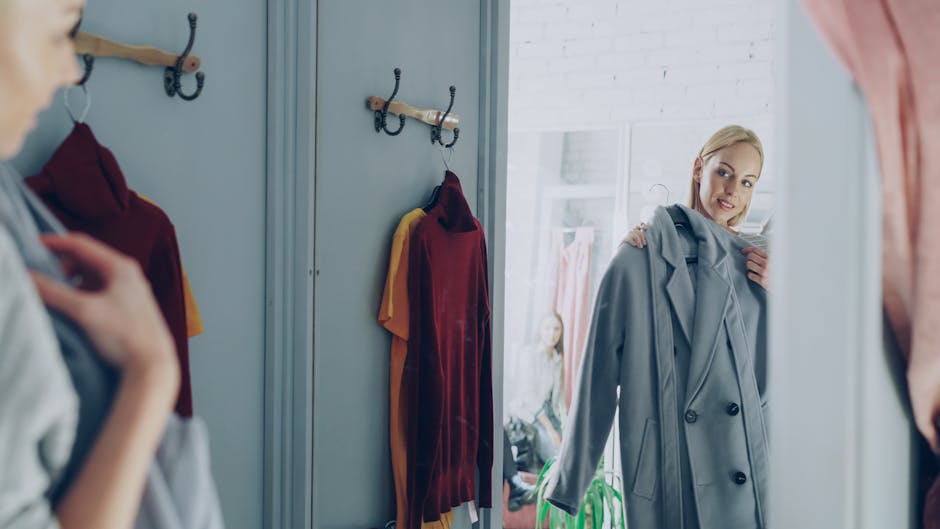 woman trying on clothes in a clothing store