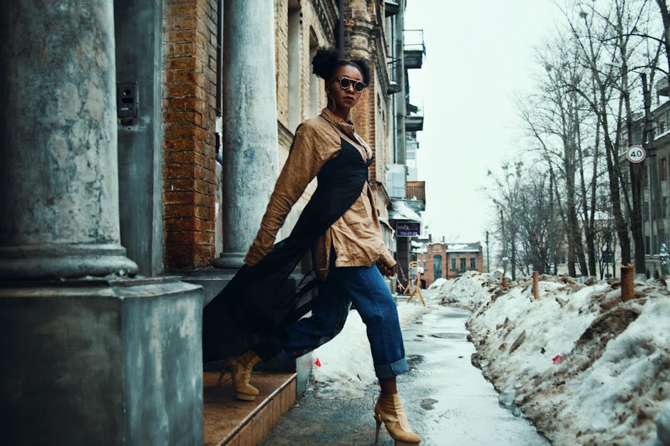 woman walking in city in stylish comfortable clothes