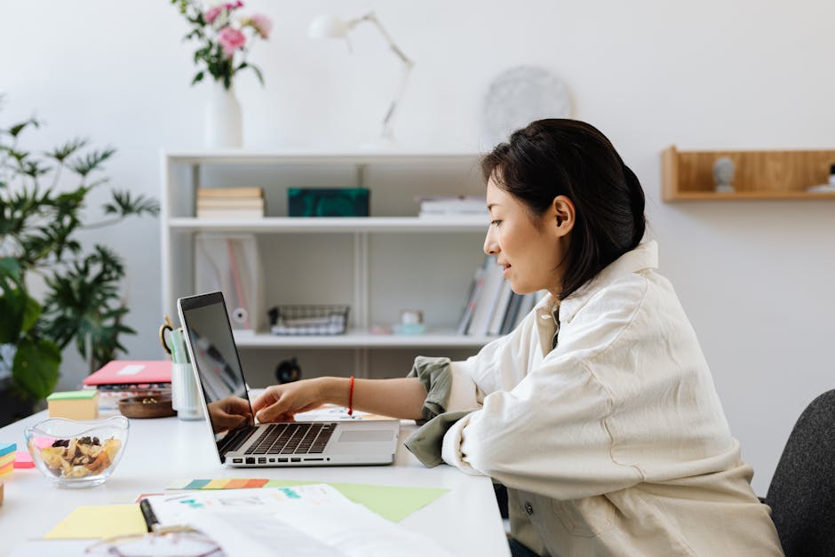 woman working at home office