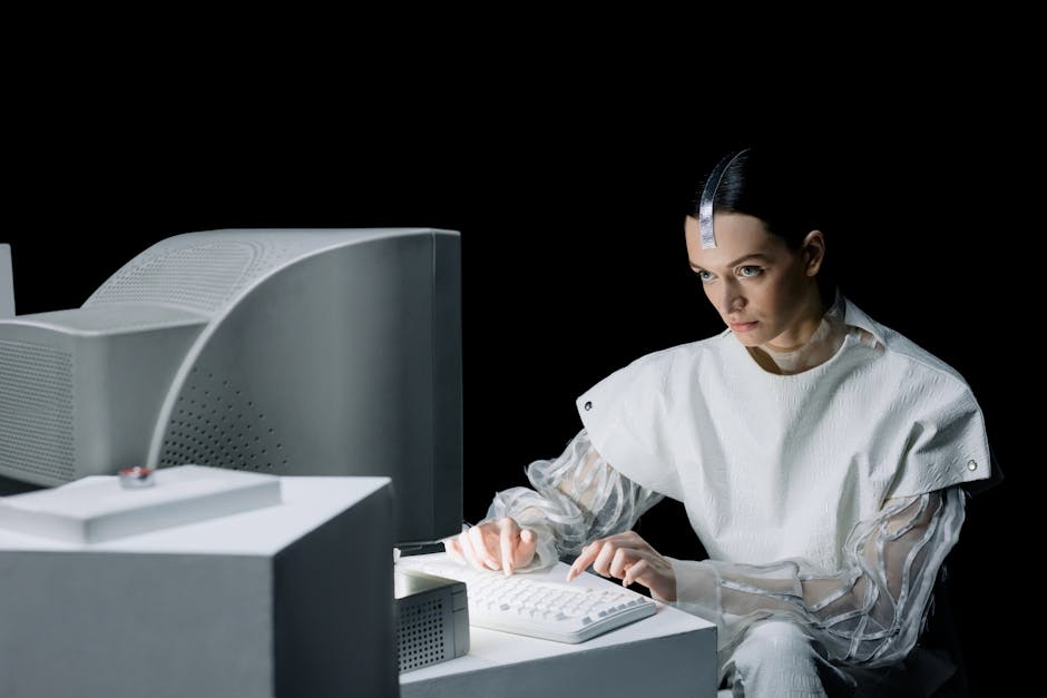 woman working on computer with AI interface
